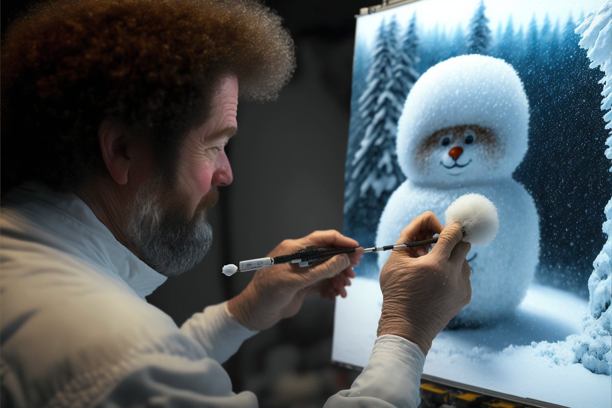 aiartbysurya's tweet photo. Bob Ross painting a Snowman..
@ai_art_community Theme of the day: ☃️
#snowman #christmas #christmasart #winter #winterart #bobross #bobrossart #bobrossstyle #art #aiart #aiartcommunity #aiartwork #digital #aigenerated #midjourney #midjourneyai #aigeneratedart #artist https://t.co/fl4ITc3fiX