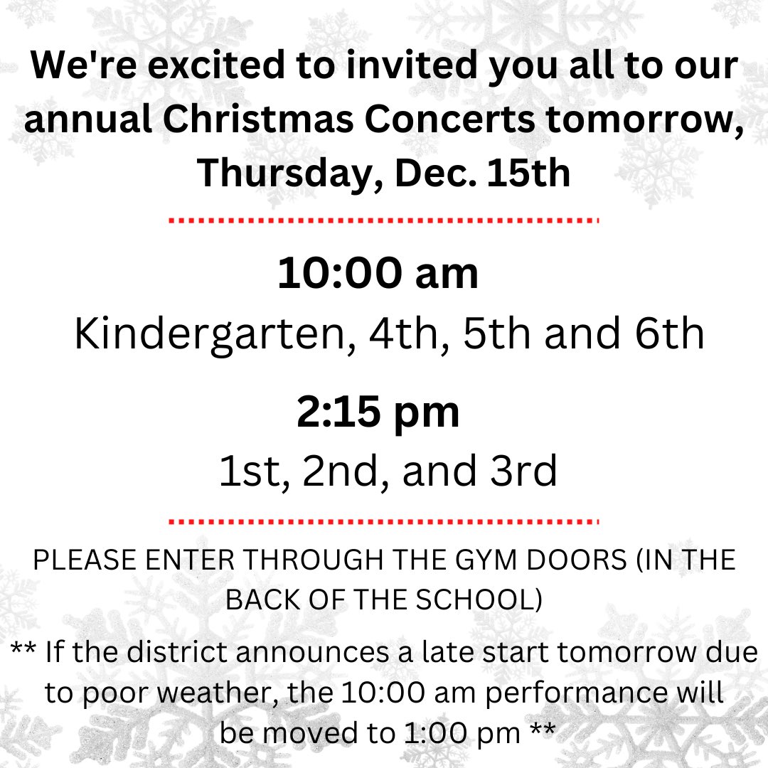 rockcanyonelem's tweet photo. Our Christmas Song Performances are tomorrow! We hope to see you all there! If you can’t make it in person, head to our Facebook Page where we will be recording it LIVE! 

Please note the schedule change IF we have a late start again tomorrow. https://t.co/YALwd82CDI
