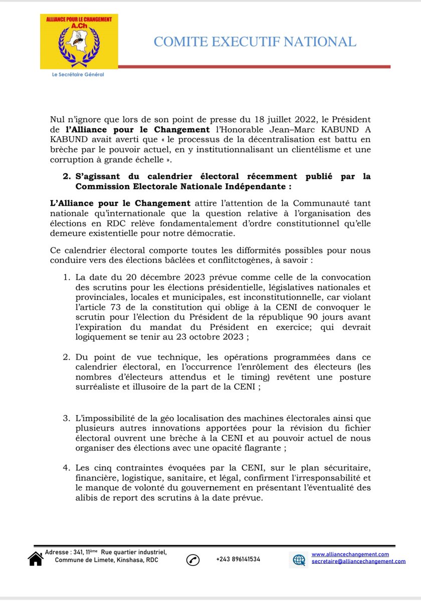 pour_changement's tweet photo. Le Comité Exécutif National du  parti, Alliance pour le Changement, https://t.co/UL9iPiqVnX s'insurge contre la nomination des responsables au niveau local.  
Ci-dessous : la déclaration du Comité Exécutif National https://t.co/gZfjiTTZvW