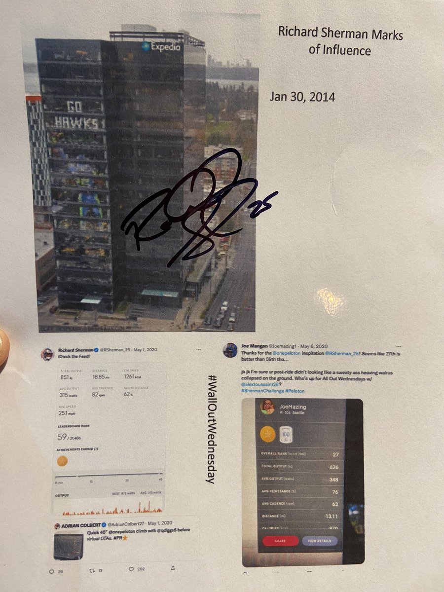 Joemazings's tweet photo. Almost 9 years ago I put together a 9-story homage to @RSherman_25 ‘s Immaculate Deflection to take the @Seahawks to the Super Bowl. Today, I finally got to talk to him about it in person and it was worth the wait!

Find me on Peloton, 25 (joemazing). #WallOutWednesday https://t.co/yOEroZEn8u