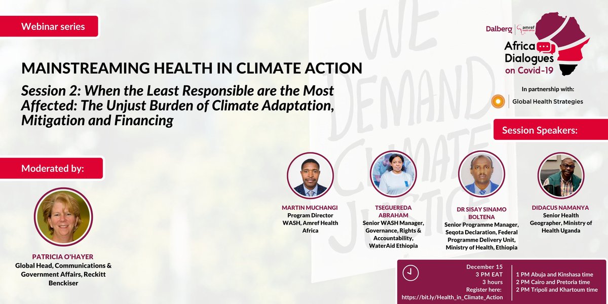 It's today guys, #AfricaDialogues webinar!

Join us as we engage health experts to share recommendations on how African countries can mainstream health in climate action.

Register now to attend these informative sessions - bit.ly/3Fm2RwM. <a href="/DalbergTweet/">Dalberg</a> <a href="/Kcic_Consulting/">KCIC Consulting (KCL)</a>