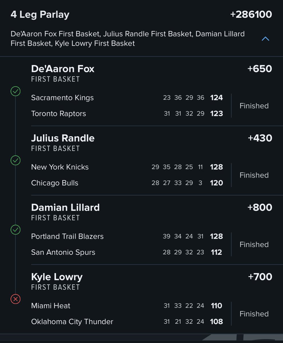 _KeyWill_'s tweet photo. @Klow7 was all up to you, I had faith and didn’t cash out…need that first basket next time! Sad day for my bank account. +286,100 odds…@FDSportsbook https://t.co/5mOdv30Mbn