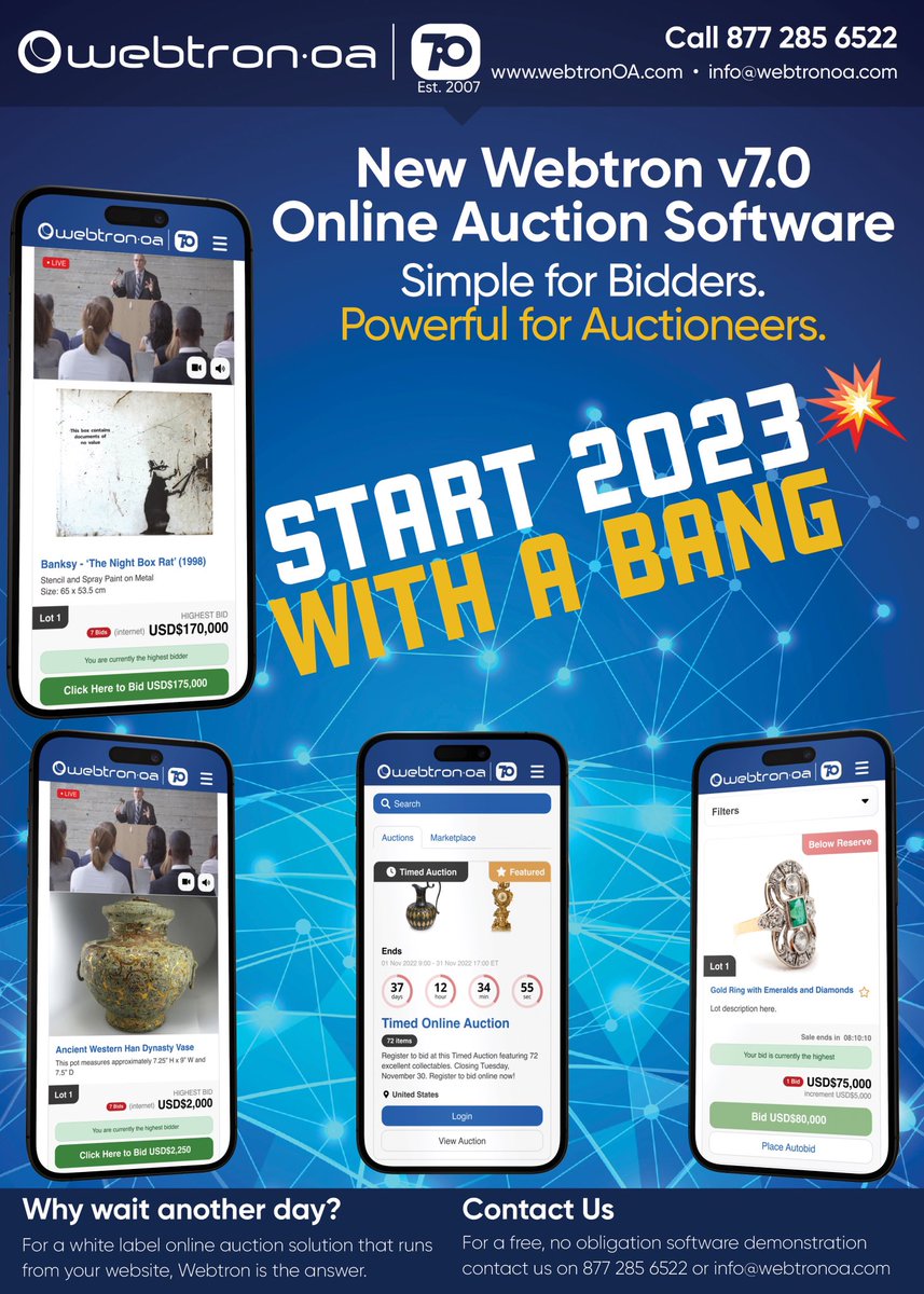 OnlineAuctionS8's tweet photo. Start your 2023 Website Auctions with a bang ๐ฅto learn more visit ๐our website https://t.co/1o5OyuZKWT
#websiteauctionsoftware #mobileauctions #onlineauctions #websiteauctions #websiteauctionsonline #IT #sales #webtron #onlineauctionsoftware #auction #auctions #auctionsonline https://t.co/i9Gsqn0uEQ