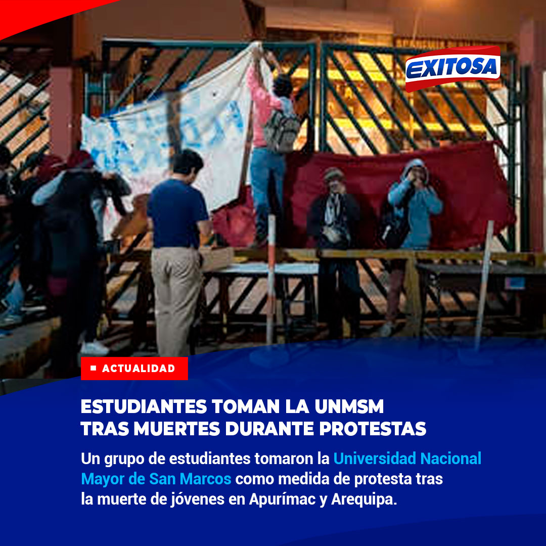 exitosape's tweet image. 🔴🔵En horas de la noche de este miércoles, un grupo de estudiantes tomaron la Universidad Nacional Mayor de San Marcos (UNMSM) como medida de protesta tras la muerte de jóvenes en Apurímac y Arequipa.

📻 95.5 FM
📡 6.1 señal digital abierta
📺 Movistar: 552 SD - 774 HD
