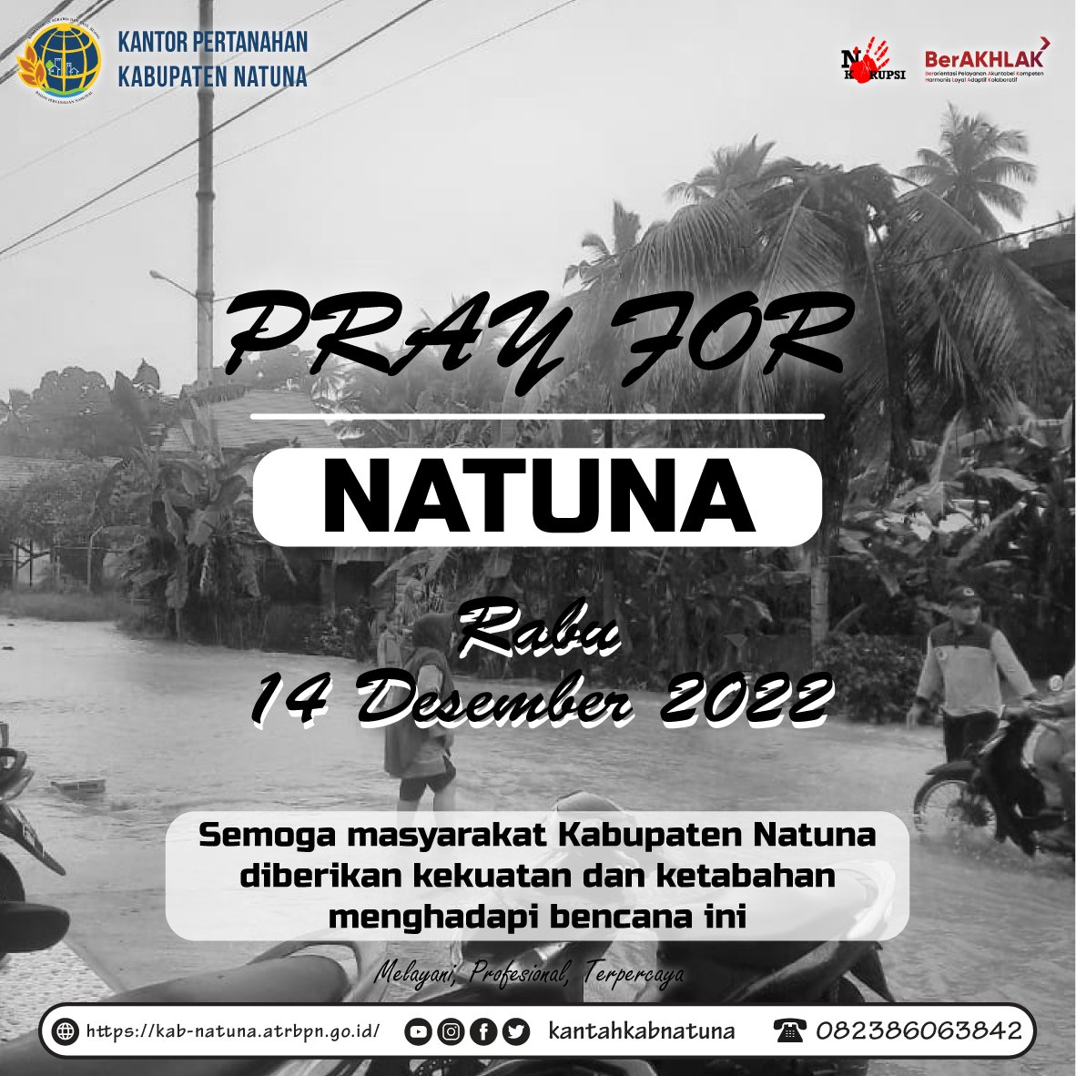 Keluarga Besar Kantor Pertanahan Kabupaten Natuna mengucapkan Turut Berduka Cita atas bencana Banjir di Kabupaten Natuna. Mari berdoa untuk keselamatan seluruh masyarakat Kabupaten Natuna yang terkena dampak bencana Banjir.

#PrayForNatuna
#BanjirNatuna
#KantorPertanahanKabNatuna