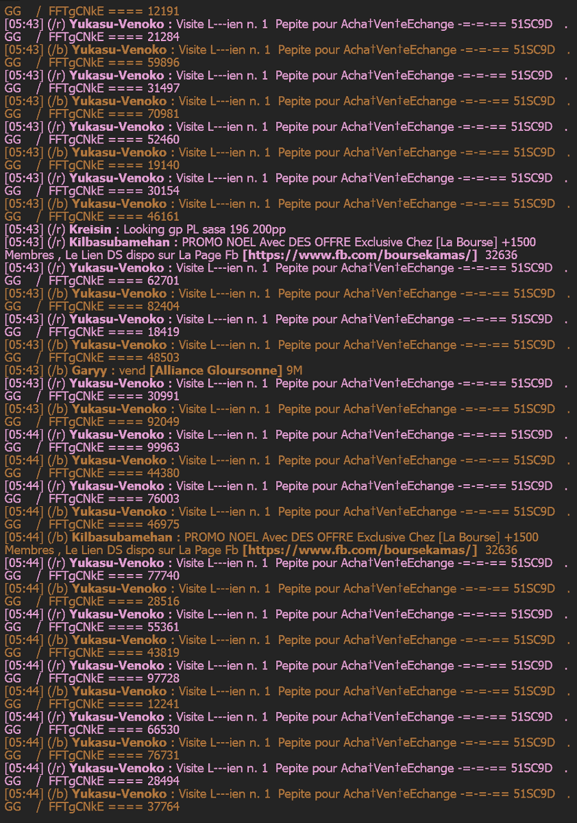 Tartine_FR's tweet photo. Le rituel sur Draconiros vers 6h du mat, le flood toutes les 5sec des bots publicitaires pour la vente de kamas...
@DOFUSfr https://t.co/ekUPW6lucd
