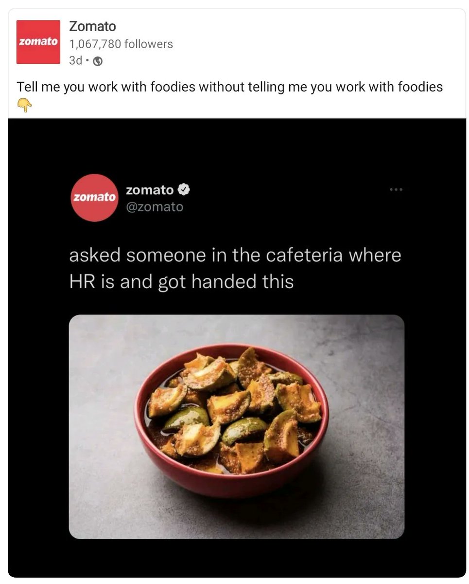 ErJugaad's tweet photo. Why was the employer's brand so bland?
Because they are missing some HRie masti! 😉🤚

#aachari #zomato #hr #humor #talentacquisition #branding #contentmarketing #linkdinmarketing #talentmarketing #marketing #foodie #proundHR https://t.co/m1Hq3cf970