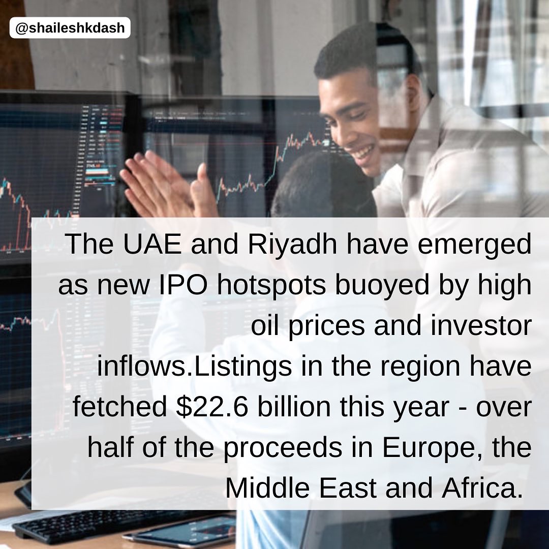 ShaileshDash's tweet photo. The Middle East is attracting more interest- and-bankers-to capture the flow of funds and investments. 

Most Wall Street banks expect the IPO boom to extend into next year as demand for regional assets grow. 

Source: @gulf_news 
.
.
#ipo #UAE #Dubai #investment #MENA #Business https://t.co/v7ZmNatadp