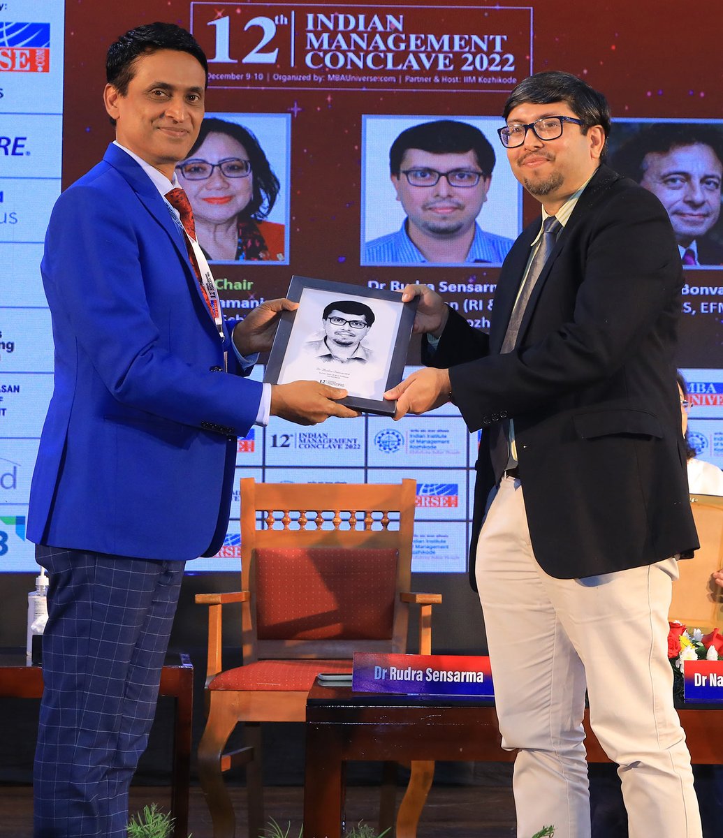 RudraSensarma's tweet photo. Spoke on measuring research outcomes in a panel discussion at the 12th Indian Management Conclave organized by @Mbauniverse hosted at @IIMKozhikode. Got the opportunity to be in a group photo with former President of India. https://t.co/oMR84skIaR