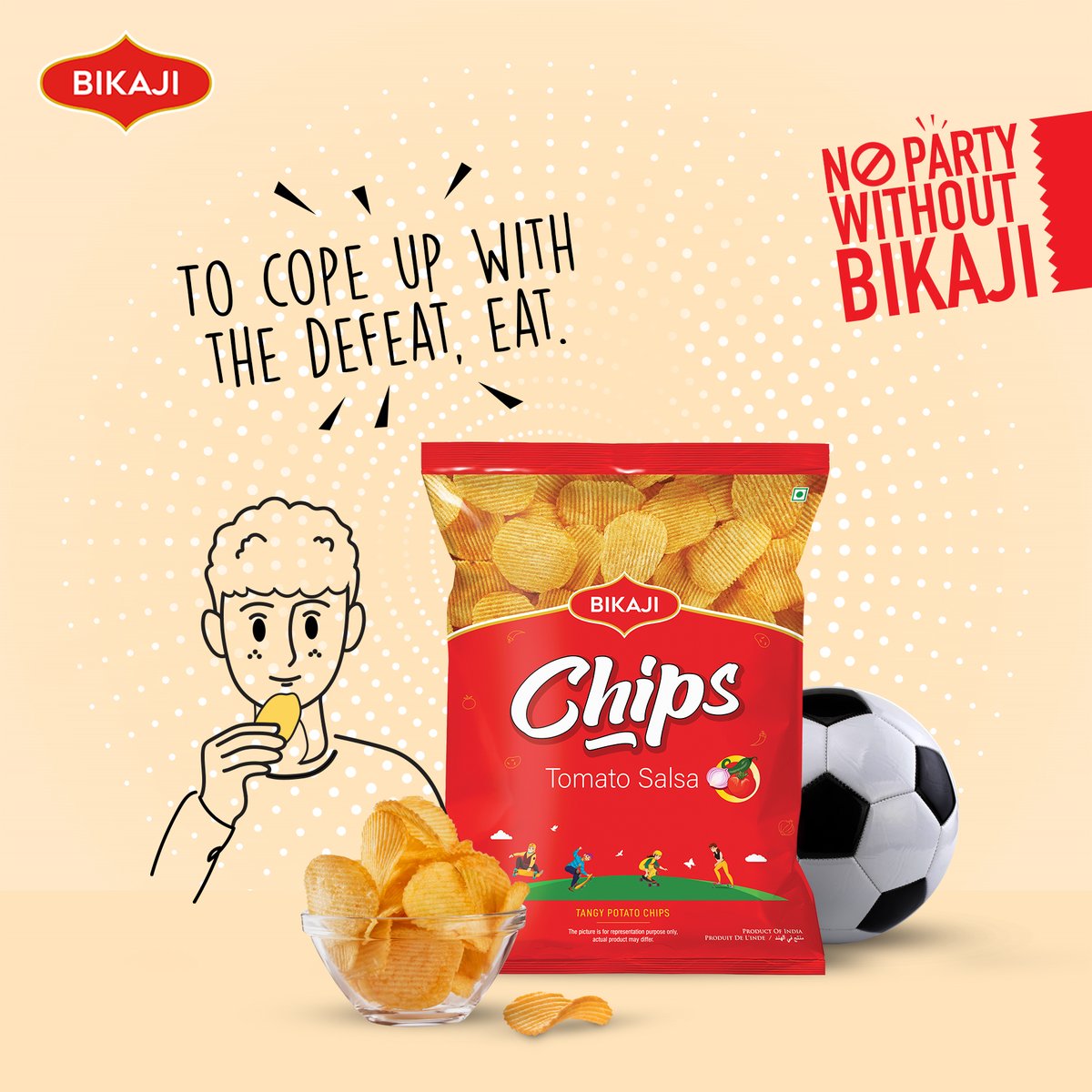 bikajifoodsbkn's tweet photo. Don't let ur favourite team's defeat dampen ur spirit. Get back into party mood with aslee swaad of Bikaner. To place your order: https://t.co/6FGLXKXRRI.
#bikaji #bikajifoods
#worldcup #worldcup2022 #nopartywithoutbikaji
#fravsmor #morvsfra #argvscro
#tomatosalsa #tomatochips https://t.co/xDtGss1TlN