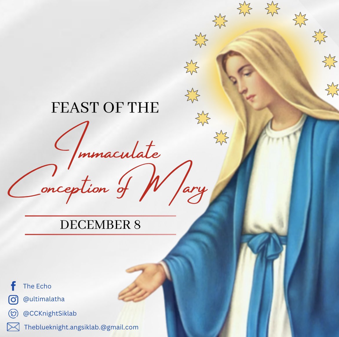 CCKnightSiklab's tweet photo. Feast of the Immaculate Conception of Mary

See full story: https://t.co/NKYiqTw14l https://t.co/YT4waZsd8S