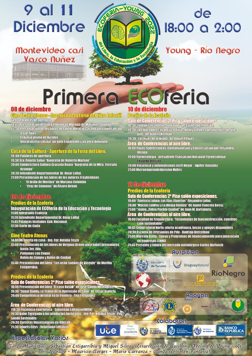 Programa final de la EcoFeria de Young.
Libro, Educación y Tecnología.
Las tres áreas más relevantes que pueden generar un real cambió en la sociedad