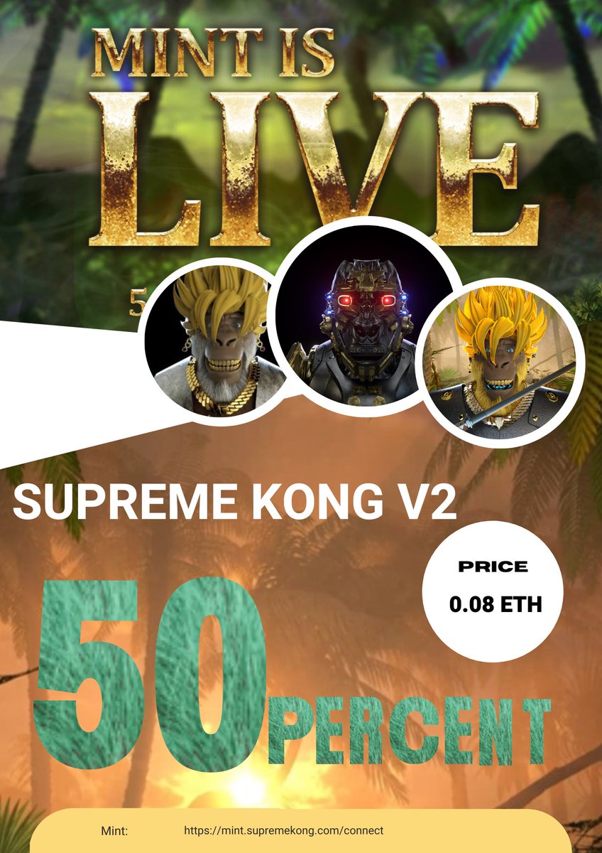 S_H_0_K_0_'s tweet photo. @supremekong is minting right now!! We over 50% done, LETS GET IT GUYS 
#KONGSEASON 🦍🍌🦍
#MintingNow #BlueChipNFT #family 
Who likes my custom posters!!

Can’t go wrong with @CabrahimNFT and @Web3lfgg taking the project to the moon along with @01theshahins and @yagababa96 🍌 https://t.co/LupS9m4UAc