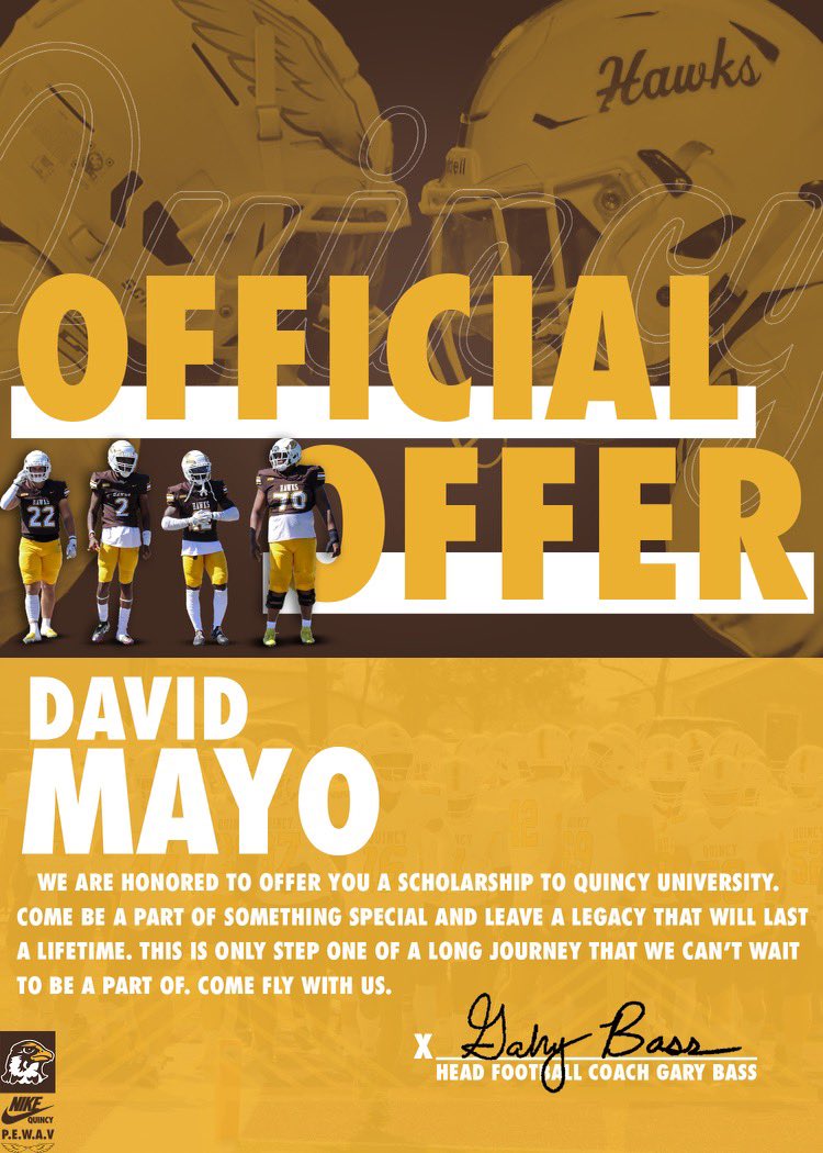 DavidMayo1028's tweet photo. After a great phone call with Coach @CoachJSalazar I am blessed to receive an Official Offer from Quincy University! https://t.co/CwECHr5KQE