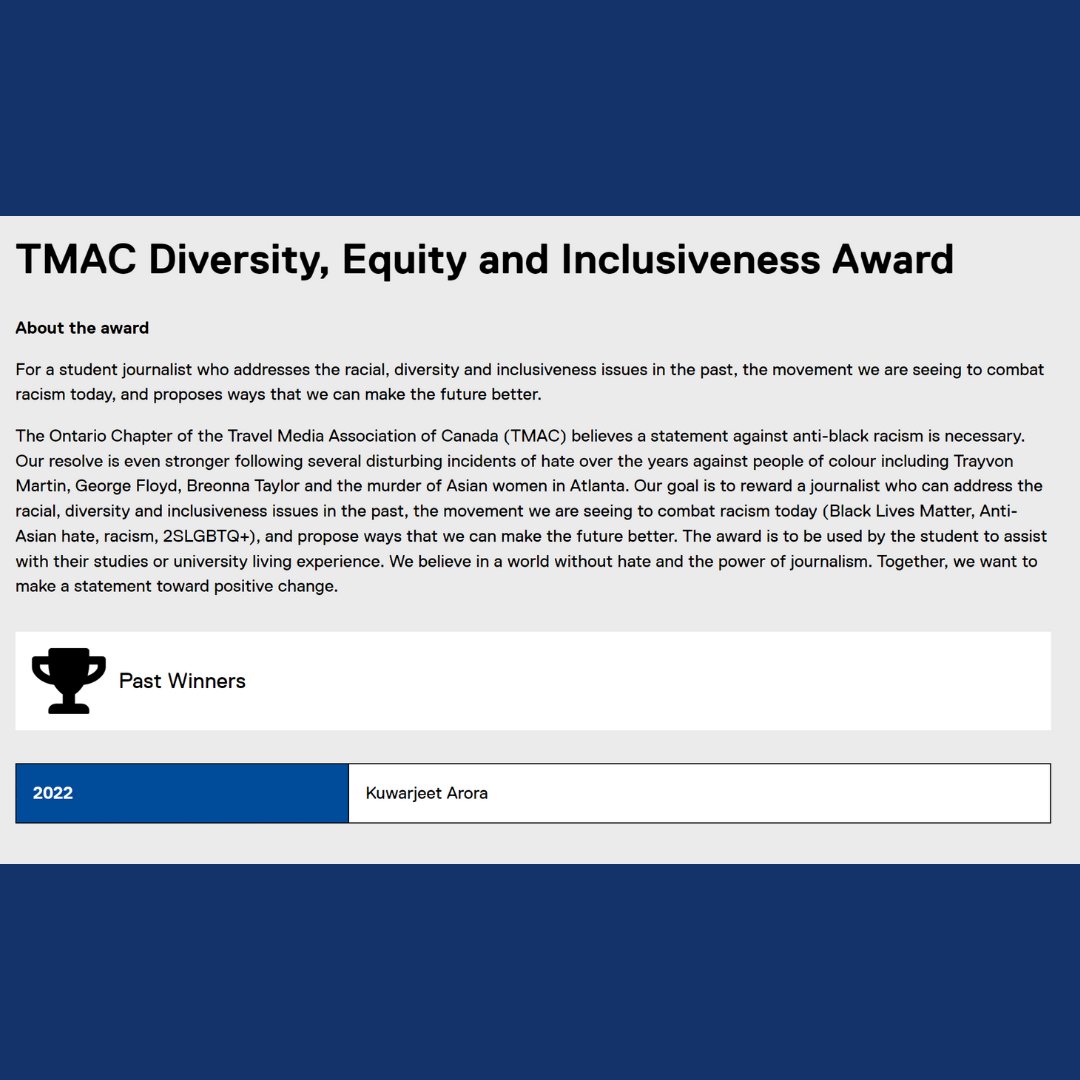 Kuwarx123x's tweet photo. Thank you to @JournalismTMU for choosing me for the @TravelMediaCA Diversity, Equity, and Inclusiveness Award. 

I won this award for my opinion piece on @BaazNewsOrg about how we need more Sikhs in journalism and how Canada lacks diversity in newsrooms nowadays. https://t.co/Ee1rpmQsJb