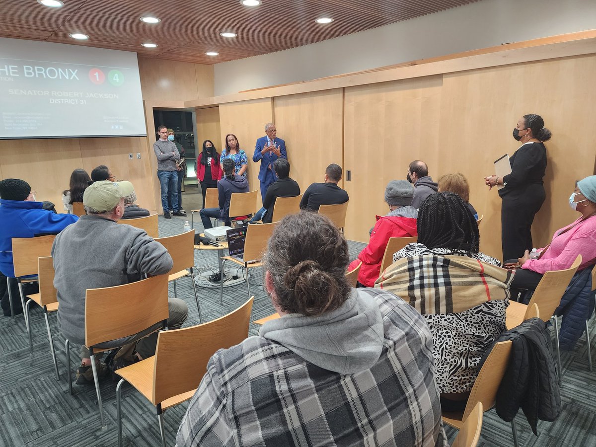 SenatorRJackson's tweet photo. We wrapped another stop of my #Commmunityfirst listening tour in the Boogie Down Bronx!

Thank you all who attended tonight at @NYPL_KBR for your energy, questions, &amp; ideas!

I'm looking forward to working with you all for District 31! 

#ActionJackson #District31 #Bronx #ElAlto https://t.co/aCuXI9Ic6N