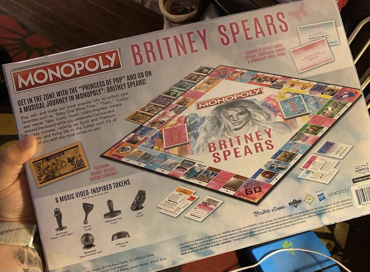 ABeardedHero's tweet photo. The Britney Spears Monopoly game is officially OUT. https://t.co/nsDkVRqWhL