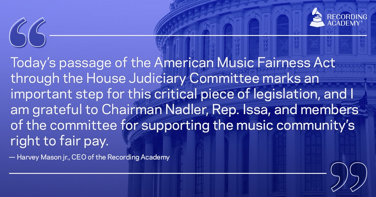 GRAMMYAdvocacy's tweet image. The American Music Fairness Act has passed through the @HouseJudiciary Committee! 👏

🎶 The bill would ensure music creators are fairly compensated for their music when it’s played on AM/FM radio.