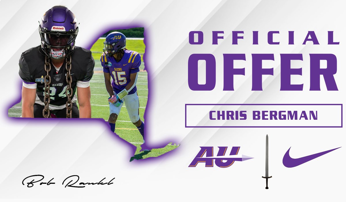 Christopher Bergman (@chrisbergman428) on Twitter photo Happy to announce my first offer!! Thankful for the opportunity!! <a href="/AUSaxonFootball/">Alfred U Football</a> <a href="/Coach_Rankl/">Bob Rankl</a> <a href="/LB_CoachBona/">Brady Bonacquisti</a> <a href="/Coach_Bailey2/">Curtis Bailey</a> Happy to announce my first offer!! Thankful for the opportunity!! <a href="/AUSaxonFootball/">Alfred U Football</a> <a href="/Coach_Rankl/">Bob Rankl</a> <a href="/LB_CoachBona/">Brady Bonacquisti</a> <a href="/Coach_Bailey2/">Curtis Bailey</a>