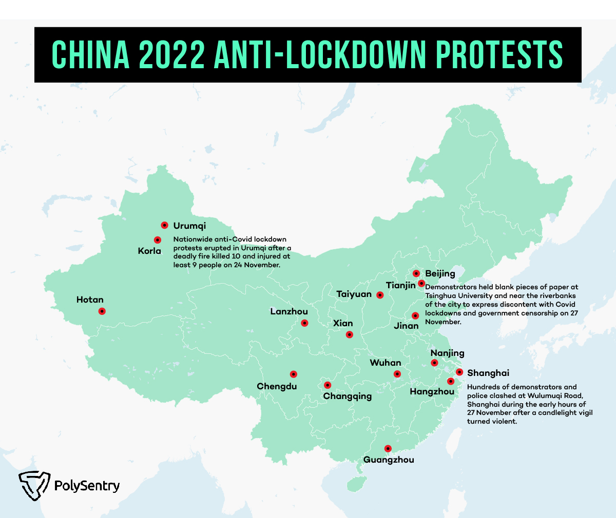 Over the past two weeks, #China has been the world's security focal point with the country's largest protests in the past 33 years. A total of at least 51 demonstrations have taken place across 24 Chinese cities in the weeks since 25 November, incl. in #Beijing and #Shanghai.