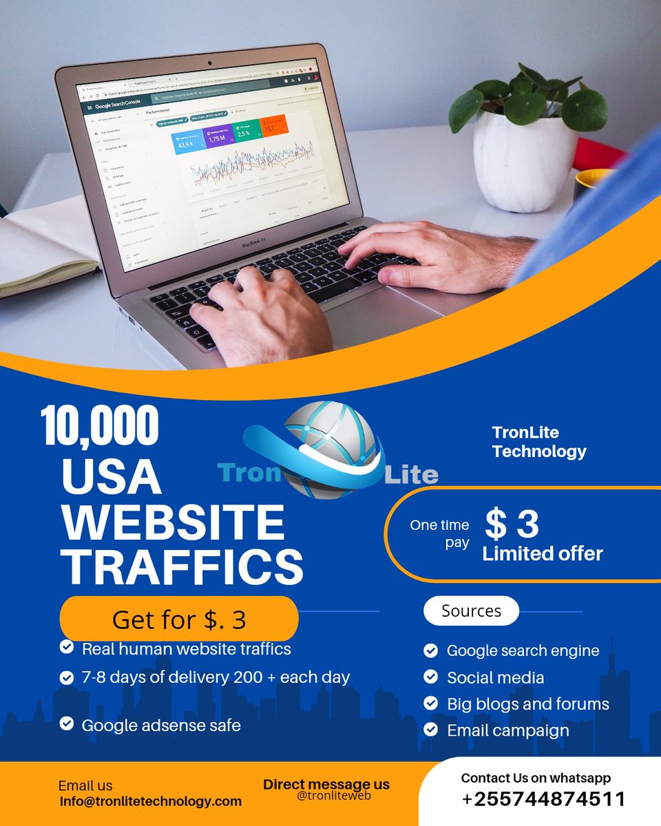 tronliteweb's tweet photo. Dm us for deal
Get 10k USA real human traffica for your website.
Qualities:
1. Real human traffics
2. It take 7 -8 days of delivery with 200+ traffics each day
3.Adsense safe traffics
#traffics #webtraffics #websites #business #web #ads #promotion #gifts #offers #offer #new #SEO https://t.co/itZvlMNzm6