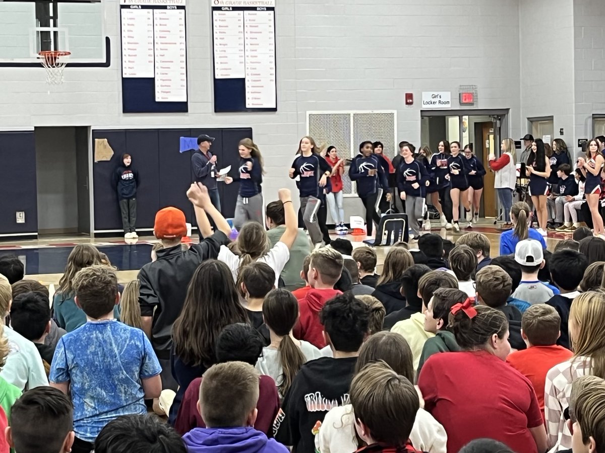 LibertyMDL's tweet photo. The winter pep rally did not disappoint.  We had lots of amazing accomplishments to celebrate! The teachers used teamwork to take home the win for the relay race, but the 8th grade won the coveted spirit stick! #libertyms https://t.co/EpDwB0JeiK