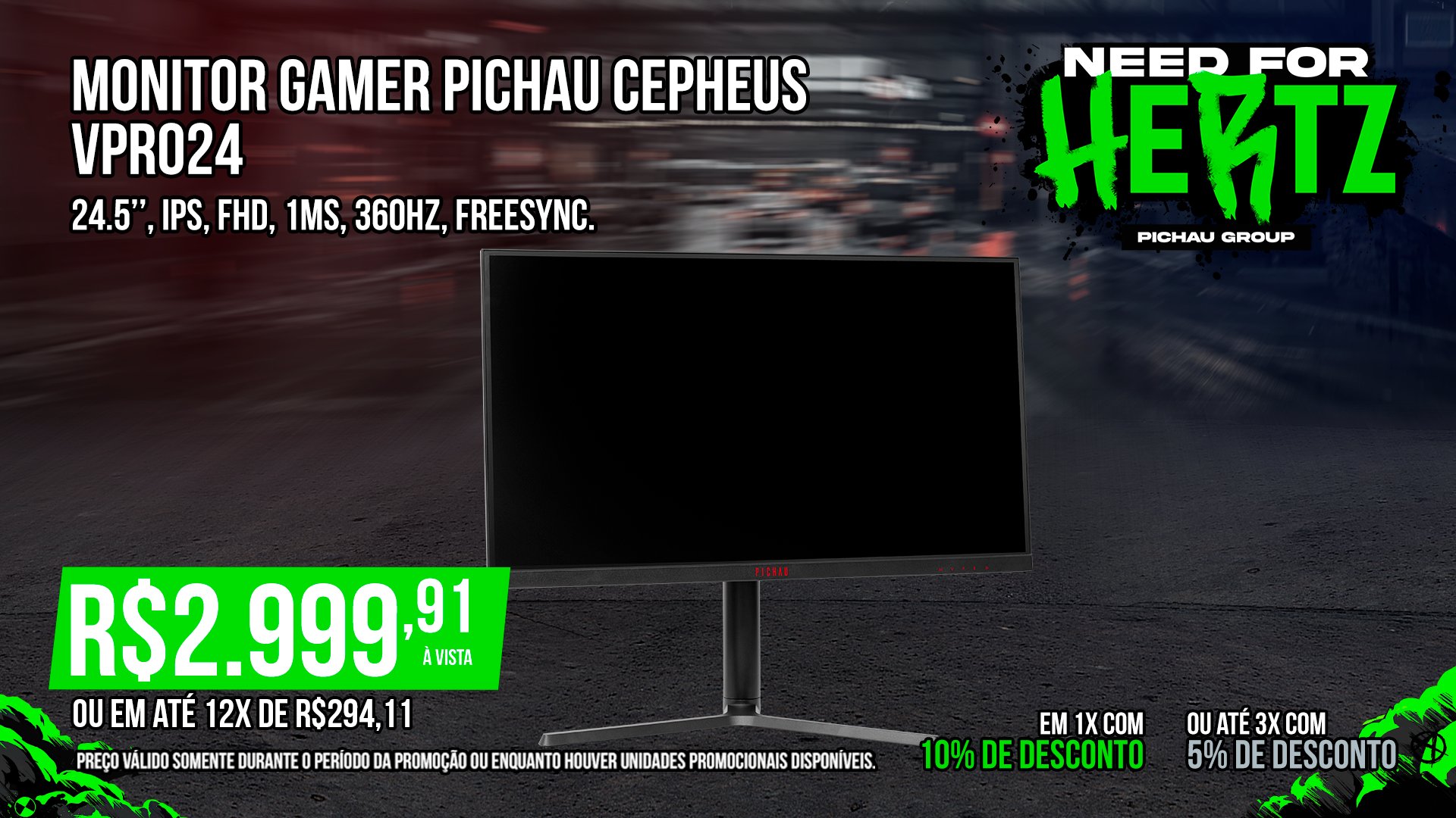 Monitor Gamer 360hz da @pichauinfo CEPHEUS VPRO24 