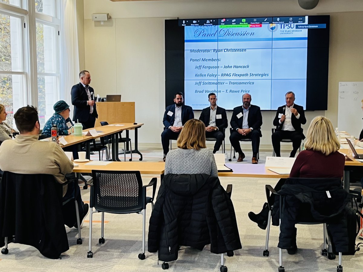 TPSUniversity's tweet photo. #TPSUPrograms | Truly grateful for this amazing group of Industry Professionals
Moderator: Ryan Christensen, Cable Hill Partners
Panelists: Jeff Ferguson – John Hancock
Kellen M. Foley, CFA – RPAG Flexpath Strategies
Jeff Strittmatter – Transamerica
Brad Vaughan – T. Rowe Price https://t.co/daJsFqzfH8
