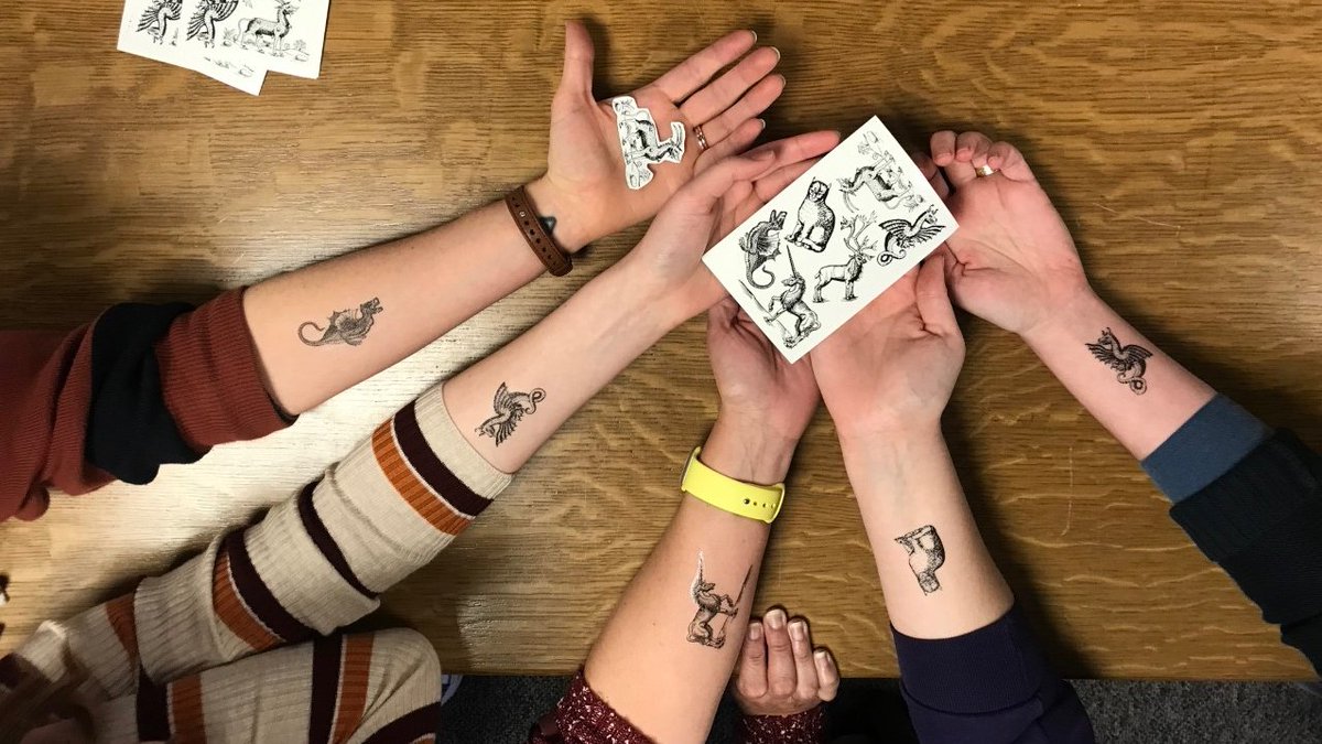Tomorrow, 3-5pm -- come for the print crawl, get inked! We'll have (temporary) tattoos to match your card. 
Fresh air, fresh fun and refreshments for Reading Day, it's what the printers ordered.