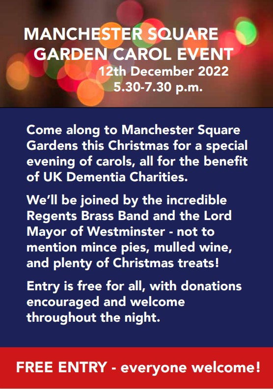 OrionOrchestra's tweet photo. Join us in Manchester Square 12th December 2022 #marylebone #manchestersquare #gardens #christmastree #mulledwine #mincepies @wallacerestaurant @mandevillehotel @marylebonemusicfestival @operahollandpark @orionorchestra @simontongmusic @lacoste Dementia UK https://t.co/jbxAma2rZd