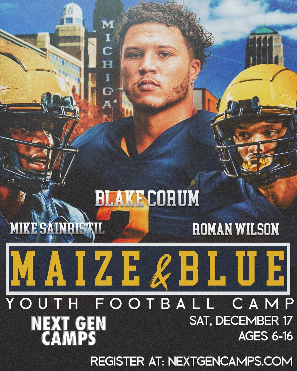 blake_corum's tweet image. Excited to announce I will be partnering with @nxtgencamps to host a Youth Football Camp Saturday December 17th! Check out the link below to register and join! 

Link: nextgencamps.com/ann-arbor-mi-f…