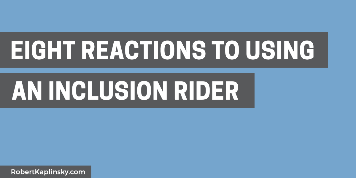 robertkaplinsky's tweet photo. I've used an inclusion rider in my contract since April 2019 and I wanted to share eight reactions I've gotten to it from organizations that have asked me to work with them.

Sometimes it was well received and sometimes not.

Read more here: https://t.co/9ISxjaIFgZ
 
#ClearTheAir https://t.co/pZq3JgaTxQ