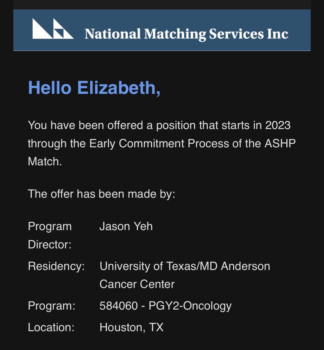 Elizabeth Graver (@ekg_pharmd) on Twitter photo Best way to end Midyear? Finding out you get to stay at your favorite place and continue residency training as a PGY2 in oncology. 😍 <a href="/MDAndersonNews/">MD Anderson Cancer Center</a> #ASHP22 Best way to end Midyear? Finding out you get to stay at your favorite place and continue residency training as a PGY2 in oncology. 😍 <a href="/MDAndersonNews/">MD Anderson Cancer Center</a> #ASHP22