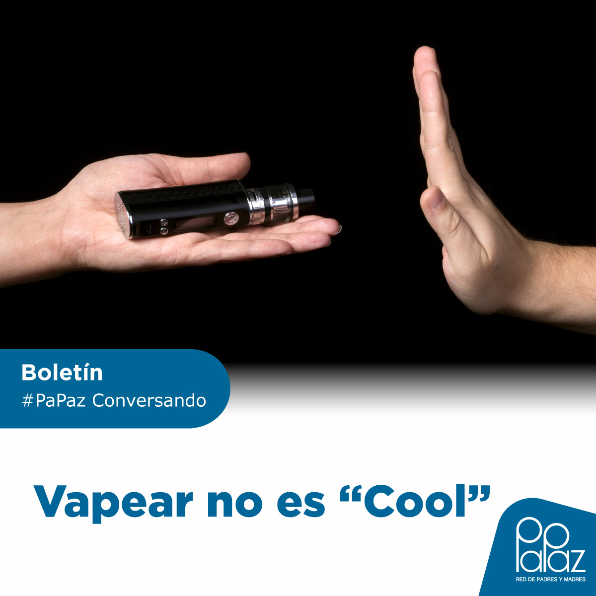 RedPaPaz's tweet photo. ¿Cómo evitar que nuestras hijas e hijos usen vapeadores? En el boletín #PaPazConversando compartimos 4 estrategias para prevenir su consumo en casa.
Consúltelas en  https://t.co/YYL6vyjYZP https://t.co/RZV74jbTA9