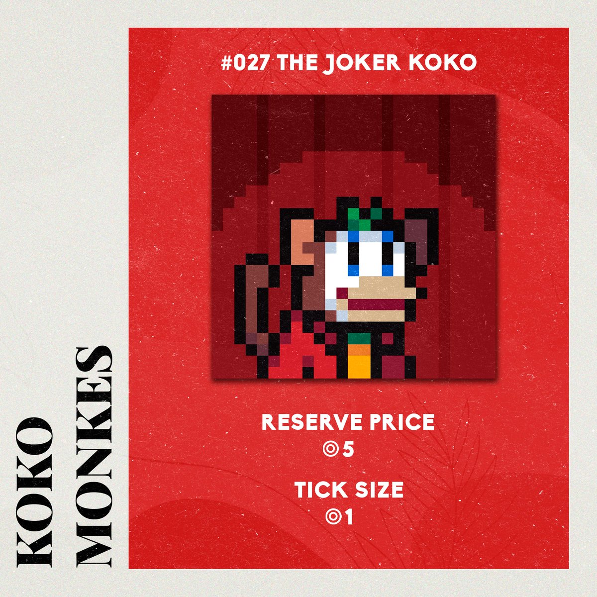 The Joker Koko auction is now live on <a href="/exchgART/">Exchange Art</a>

Join his madness and come place a bid on it 🔥

Reserve price: ◎ 5
Tick size: ◎ 1

👇 Link for the auction is in the tweet below