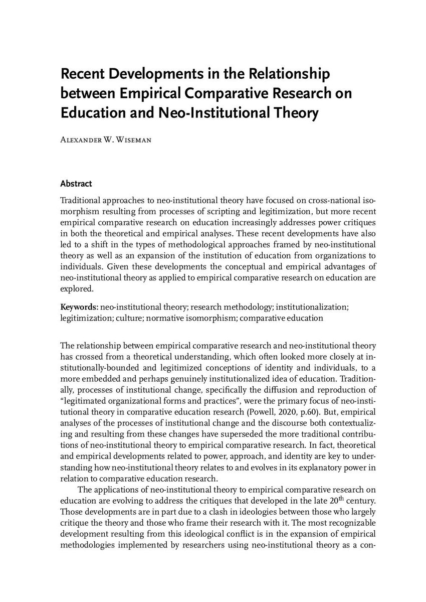 ComparativeEduc's tweet photo. For those of you interested in theory...I've got a new paper that highlights 3 recent developments worth noting in the relationship between #comparativeeducation #research &amp; #neoinstitutional #theory. Click the link to find out more!
https://t.co/0Fc9mCGEmb https://t.co/R8WHa01cOk