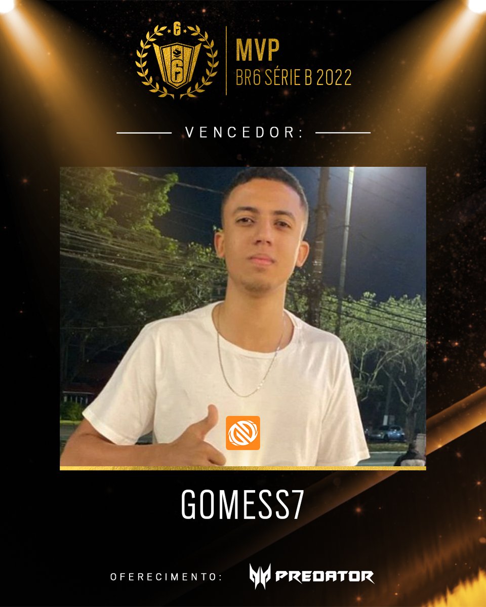 R6esportsBR's tweet photo. O Melhor Jogador do #BR6B no #R6Awards 2022 é o @GomessR6 👏👏👏 https://t.co/KUzY1EAvJD