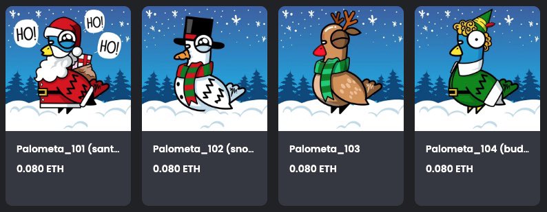 🎄 CHRISTMAS DROP 🎄
The last four 1/1 animated Palometa #NFTs of 2022 are live on <a href="/opensea/">OpenSea</a> bringing the #Christmas Spirit!!!

Join the #PalometaGang here:
opensea.io/collection/pal…