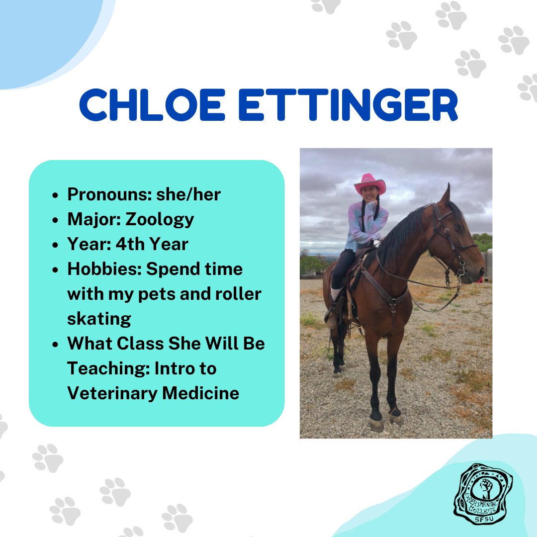 SFStateEXCO's tweet photo. ✨Teacher Spotlight✨

Meet Chloe Ettinger! She will be teaching Intro to Veterinary Medicine during Spring 2023. Swipe to learn more about who she is and why you should take her class. 🐕

#sfstateexco #sfstate #sfsu #sfsustudentlife #sfsugators #sfsu23 #sfsu24 #sfsu25 #sfsu26 https://t.co/XxLyOMPe3x