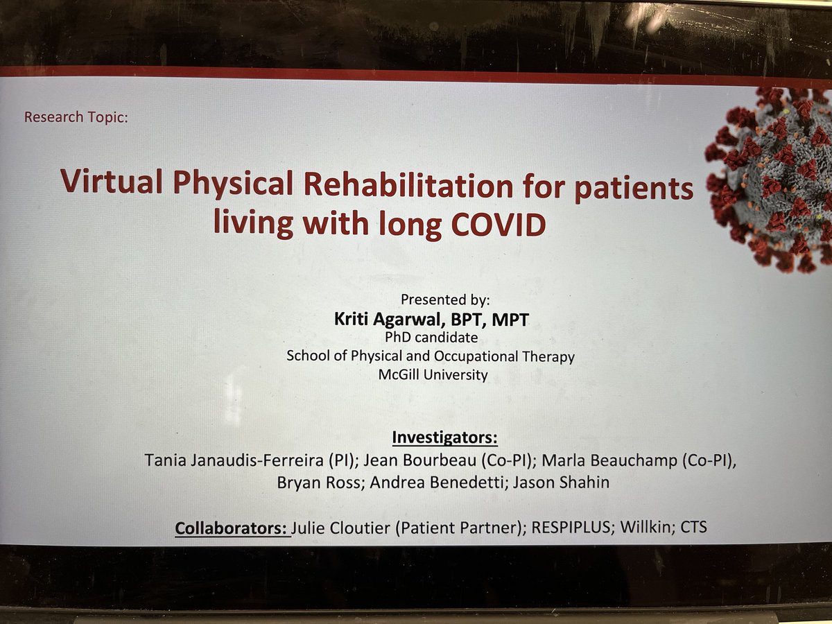 Congratulations @PtAgarwal for receiving this prestigious Fellowship from @RIMUHC1 . Kriti is working on an important project on #rehabilitation for people with #LongCovid @McGillRehab