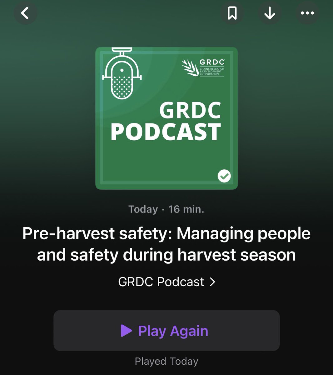 🎧🎙️ PODCAST RECOMMENDATION
A perfectly timed episode from <a href="/theGRDC/">GRDC</a> for today’s header / chaser bin / ute / truck playlist. 

What’s worked particularly well for you this harvest? Let us know in the comments. 👇🏼

grdc.com.au/news-and-media…