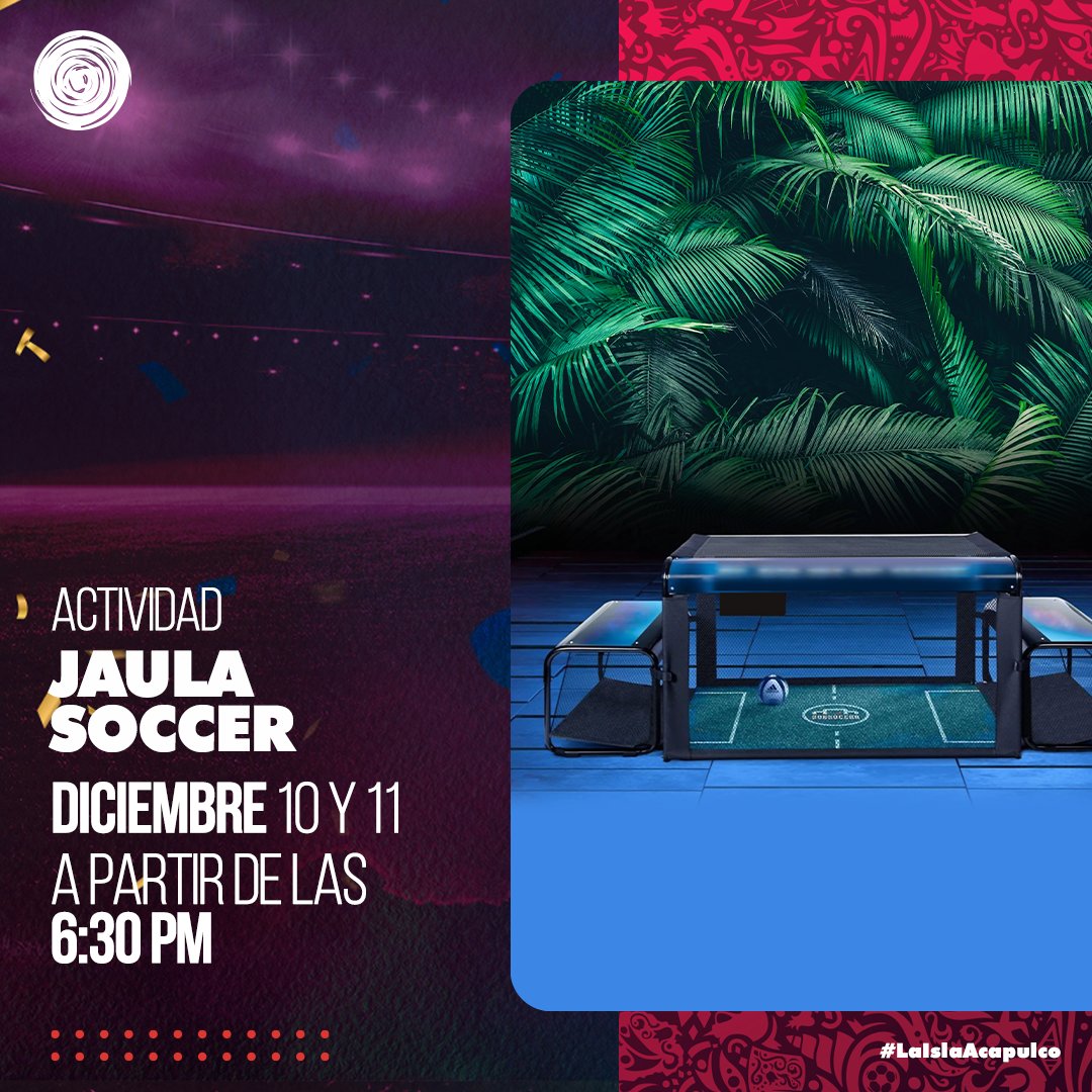¡Seguimos celebrando la afición futbolera en #LaIslaAcapulco! ⚽️
No te pierdas la jaula de soccer, en donde lo único que podrás mover son los pies.
10 y 11 de diciembre | A partir de las 6:30 PM