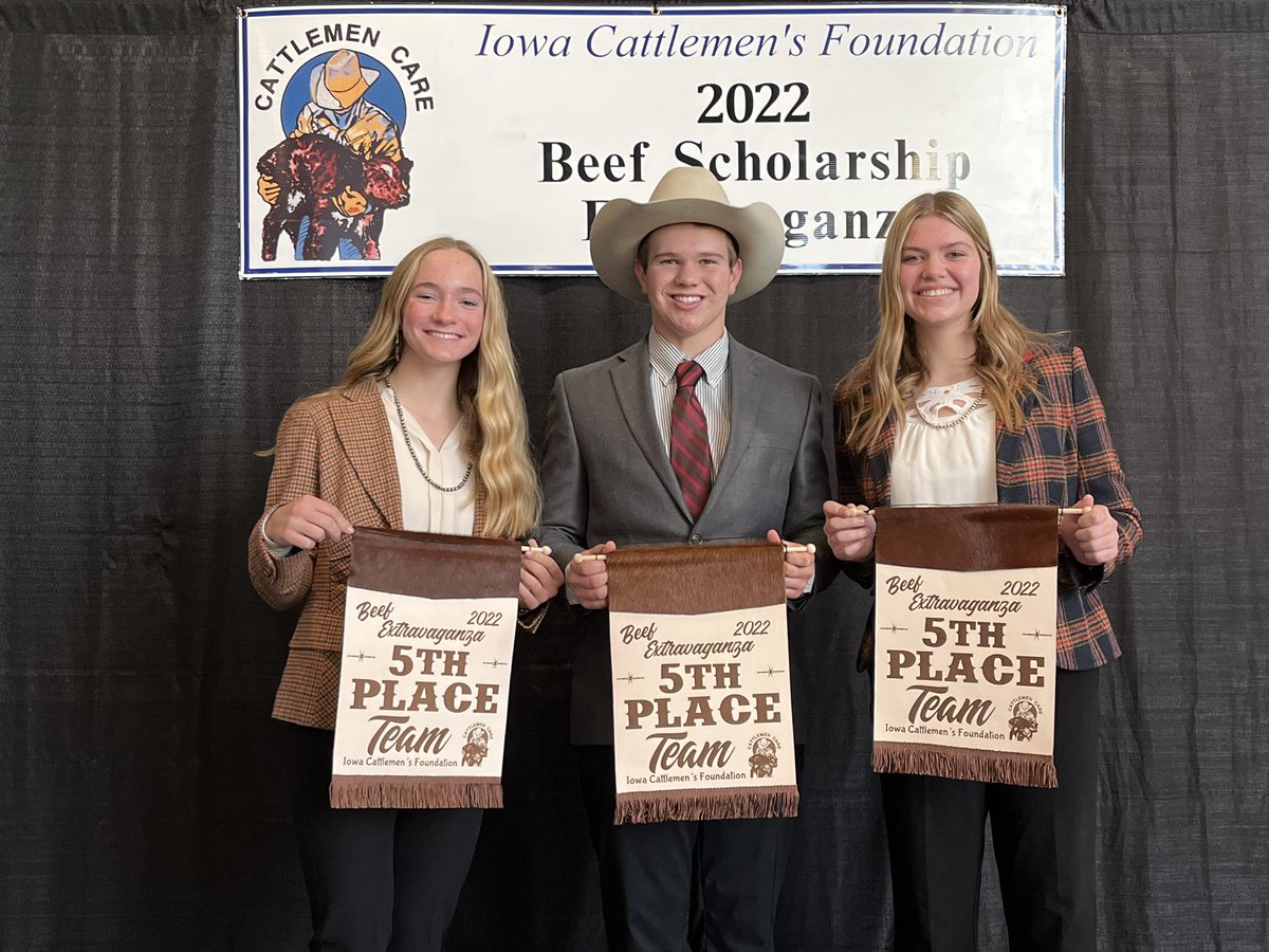 atlanticFFA's tweet photo. Congratulations to Claire, Colton, and Callee for placing fifth at the Iowa Cattleman’s Foundation Beef Extravaganza. They also placed 1st in marketing station. https://t.co/SnO5JeR5zF
