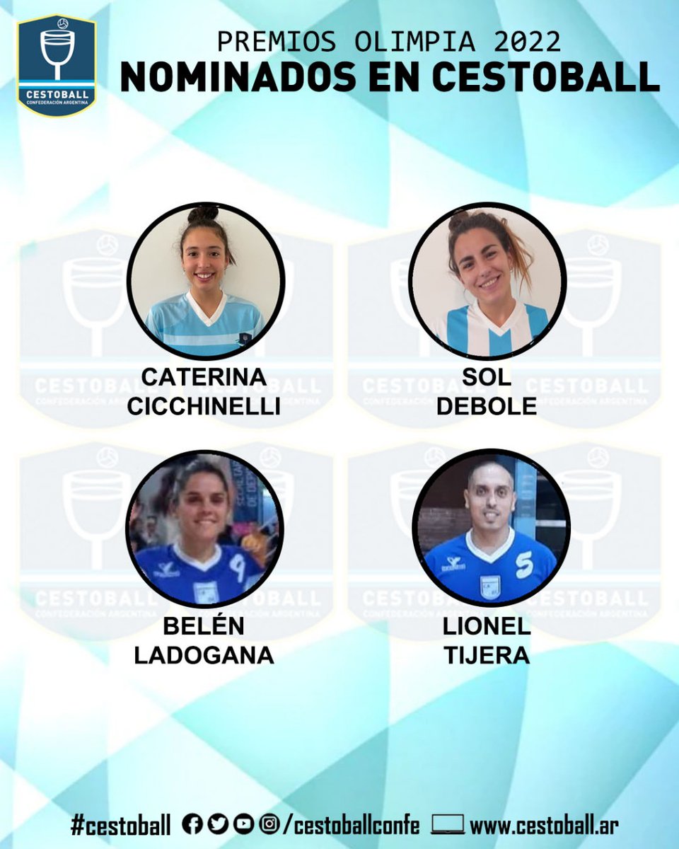 -PREMIOS OLIMPIA 2022: NOMINADOS EN CESTOBALL
.
Caterina Cicchinelli
Sol Debole
Belén Ladogana
Lionel Tijera
.
Los Premios Olimpia se entregarán el miércoles 21 de diciembre.
.
⚠️ NO OLVIDES:
Me Gusta y RT para colaborar con la difusión de un 🇦🇷 DEPORTE ARGENTINO.
.
#cestoball