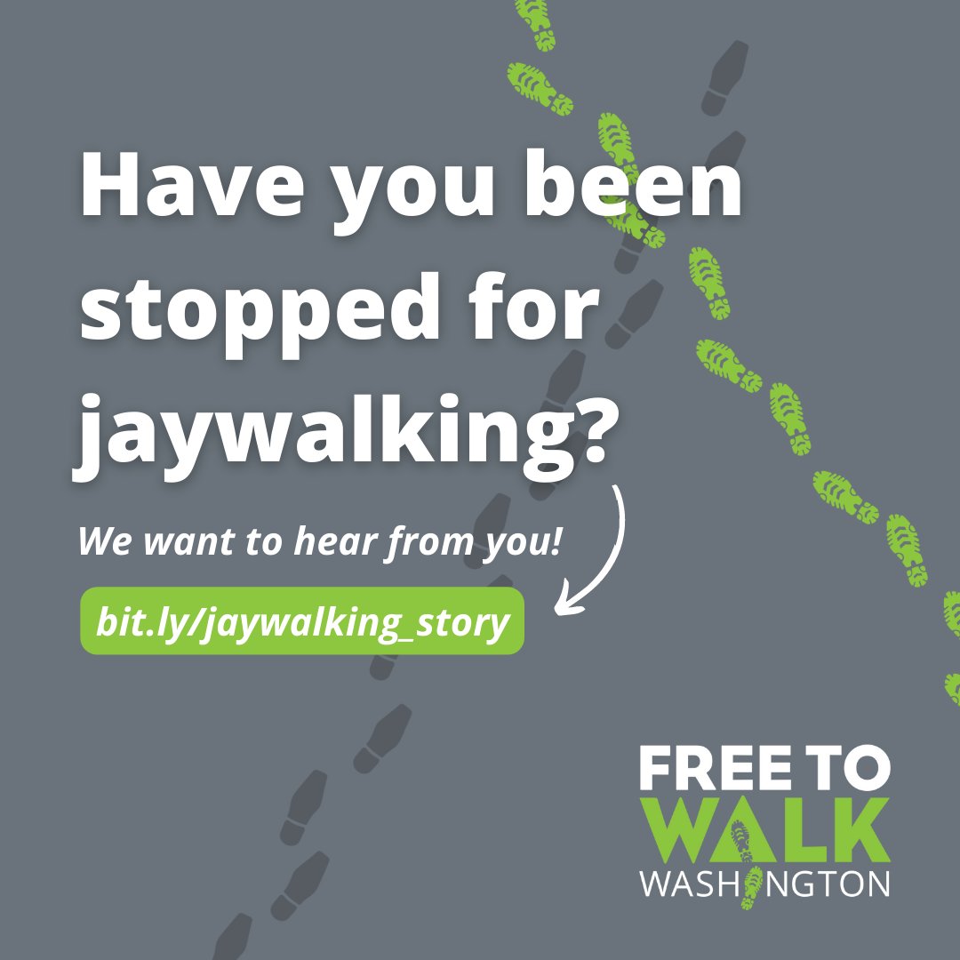 TranspoChoices's tweet photo. Have you been stopped for “#jaywalking” in Washington state? We're looking for Washingtonians who’ve been questioned, warned, cited, or arrested for jaywalking and want to share their stories!

👉https://t.co/ZgfIrei5Xa 

#FreetoWalkWA #RepealJaywalking https://t.co/fyl07VlzPV