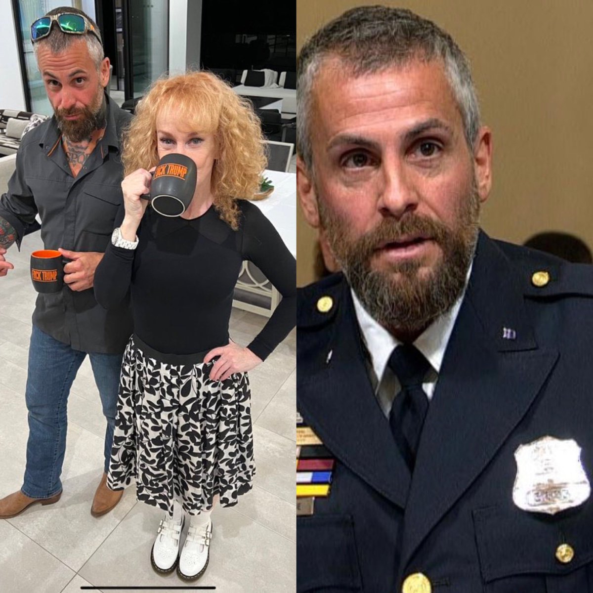 Kathy Griffin hanging out with the Jan 6th Capitol Police officer. They are drinking out of F** Trump mugs. He testified during the Jan 6th hearings. I don’t trust anything that comes out of his mouth and I don’t believe everything they say about Jan 6th. Who’s with me ✋
