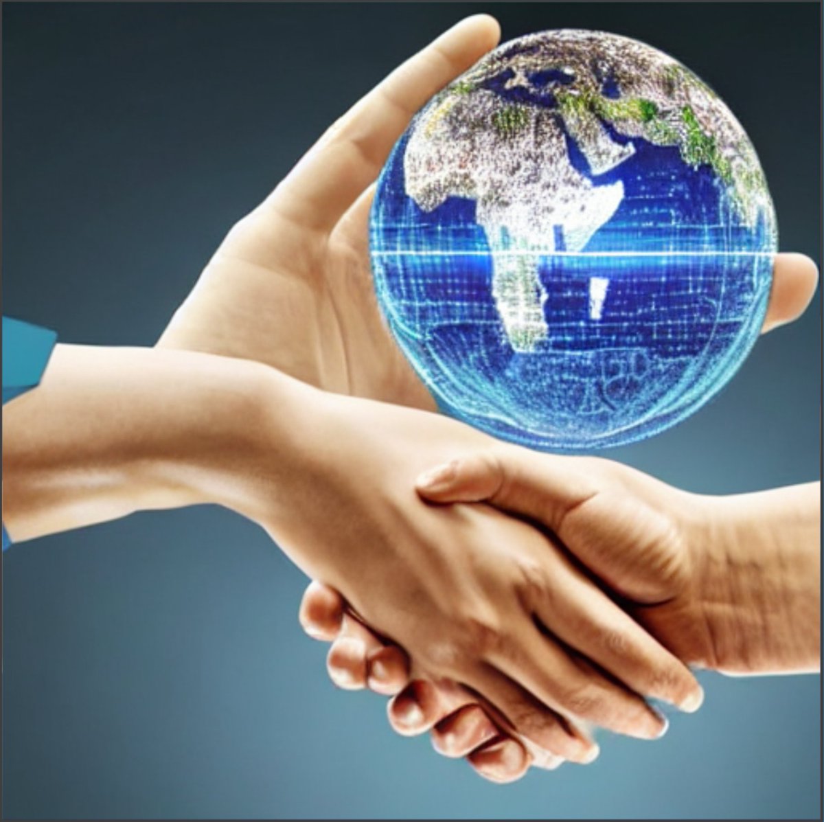 "AI shaking hands accepting the job to take over the world"