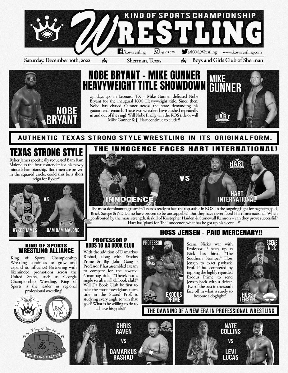 KOS_Wrestling's tweet photo. Lots happening!
🗓 Dec 10th | Sherman, Texas
🎟 https://t.co/xSmUwnI8vv
💪🏽TEXAS STRONG STYLE
#KingOfSports
#TexasStrongStyle #Wrestling https://t.co/EYu0SyUvU7