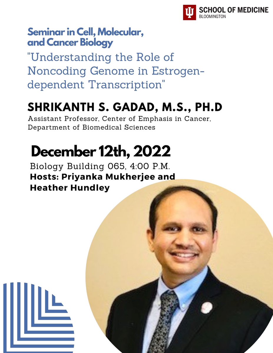 CMCB Grad Program (@cmcb_grad) on Twitter photo Another exciting CMCB seminar is on its way! See you all at 4pm on Monday December 12th for Dr. Shrikanth S Gadad’s talk hosted by <a href="/scientistmomEB/">Dr. Heather Hundley</a> and <a href="/mukh_priyanka/">Priyanka Mukherjee</a> Another exciting CMCB seminar is on its way! See you all at 4pm on Monday December 12th for Dr. Shrikanth S Gadad’s talk hosted by <a href="/scientistmomEB/">Dr. Heather Hundley</a> and <a href="/mukh_priyanka/">Priyanka Mukherjee</a>