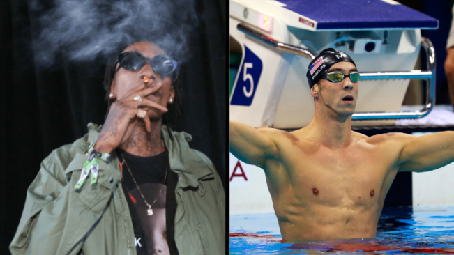 RapMais's tweet photo. Wiz Khalifa relembra de quando fumou maconha com Michael Phelps: : “Esse cara tem os pulmões do Aquaman" - https://t.co/DWABPBDzxy https://t.co/spHQsaQq6t